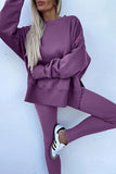 Oversized Split Hem Sweatshirt & Ribbed Leggings Set- 3 Colors
