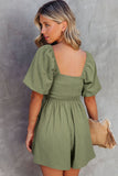 Valerian Square Neck Ruched Puff Sleeve Romper
