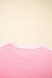 Pink Color Block Patchwork Drop Shoulder Loose Fit Sweatshirt