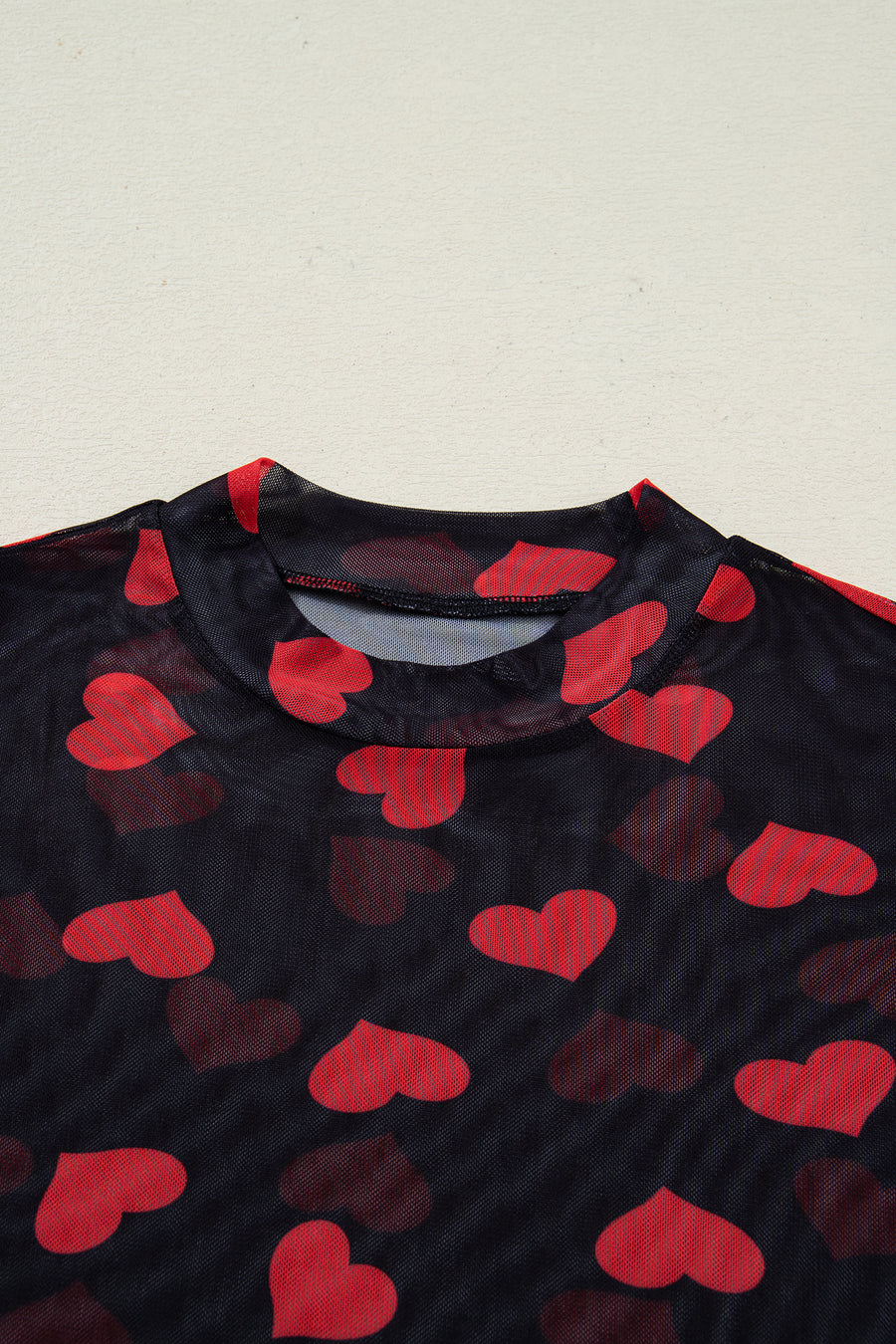 Heart Printed Sheer Mesh Long Sleeve Top- 2 Colors