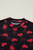 Heart Printed Sheer Mesh Long Sleeve Top- 2 Colors