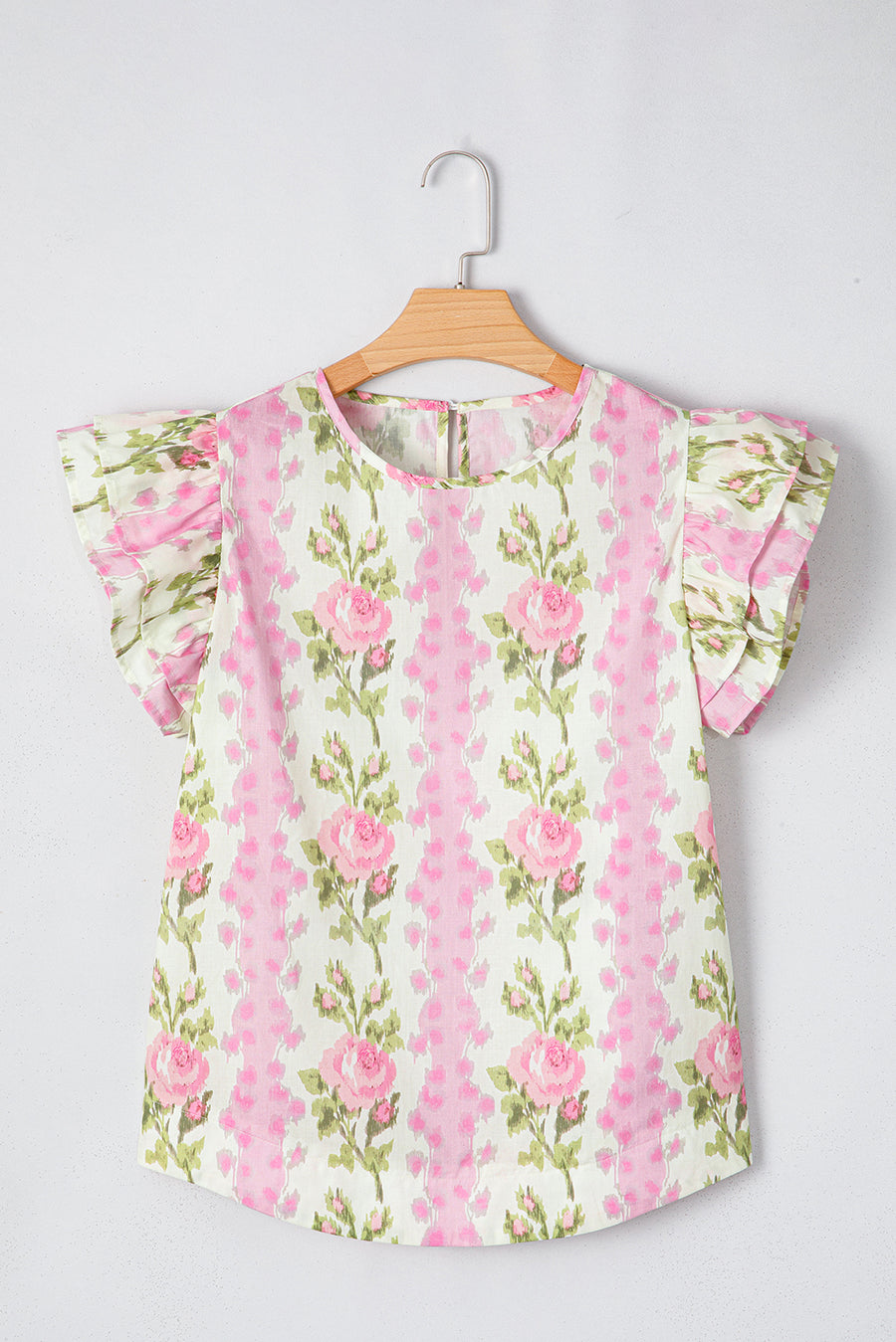 Pink Rose Layered Ruffle Short Sleeve Blouse