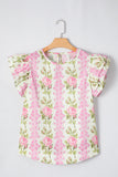 Pink Rose Layered Ruffle Short Sleeve Blouse