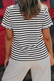 Striped Scalloped Trim Crew Neck Short Sleeve T-Shirt- 5 Colors