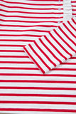 Red Stripe Contrast Frill Neck Half Button-Up Long Sleeve Top