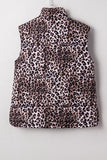 Brown Leopard Quilted Full Zipper Casual Puff Vest