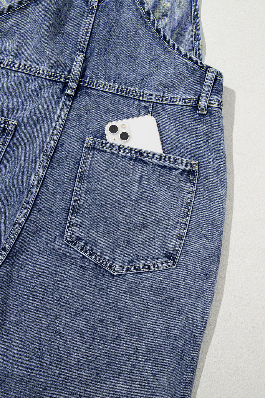 Mineral Wash Blue Straight Leg Denim Overalls