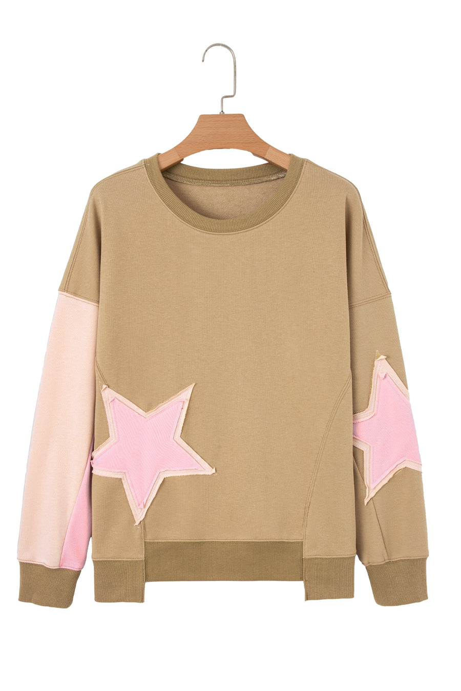 Star Patch Exposed Seam Uneven Hem Sweatshirt- 2 Colors