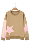Star Patch Exposed Seam Uneven Hem Sweatshirt- 2 Colors