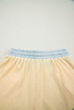 Yellow Cream Soft Ribbed Color Block Trim Casual Short Set