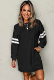Varsity Striped Long Sleeve Loose Mini Dress with Pockets- 5 Colors