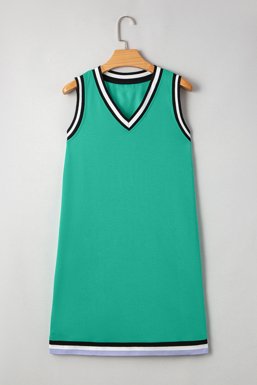 Green Contrast Trim V-Neck Sleeveless Mini Dress