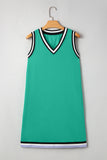 Green Contrast Trim V-Neck Sleeveless Mini Dress
