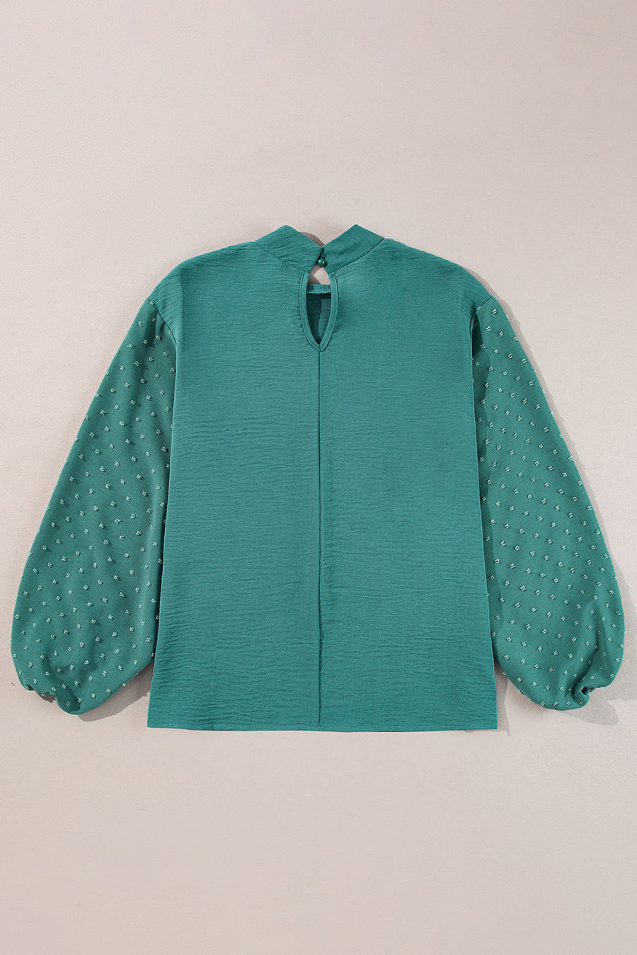 Spearmint Swiss Dot Mock Neck Balloon Sleeve Blouse