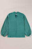 Spearmint Swiss Dot Mock Neck Balloon Sleeve Blouse