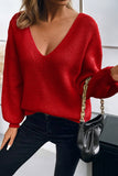 Lantern Sleeve V-Neck Bow Back Sweater- 4 Colors