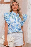 Floral Ruffle Sleeve Frilly Button-Up Blouse- 2 Colors