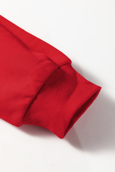 Fiery Red Varsity Striped Detail Plus Size Round Neck Sweatshirt