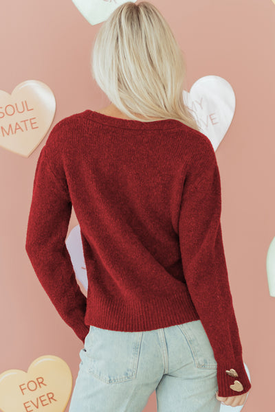 Red Heart Metal Button V-Neck Cardigan