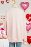 Apricot Pink Bow Heart Embroidered Mock Neck Sweatshirt