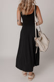 Black Sleeveless Scoop Neck Flared Front Slit Midi Dress
