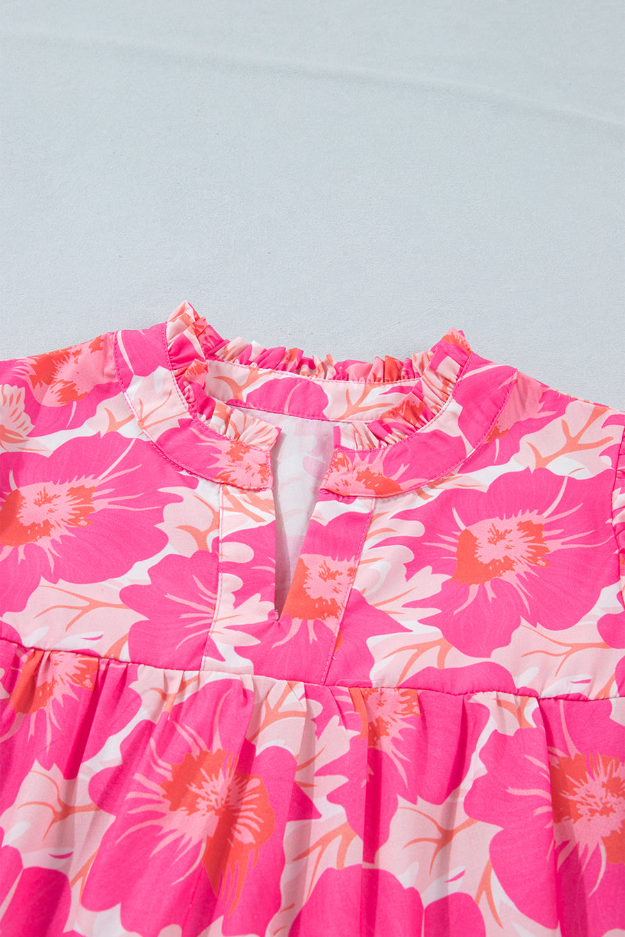 Short Bubble Sleeve Summer Floral Blouse A