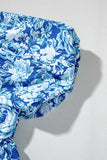 Blue Multi Floral Puff Sleeve Babydoll Mini Dress with Pockets