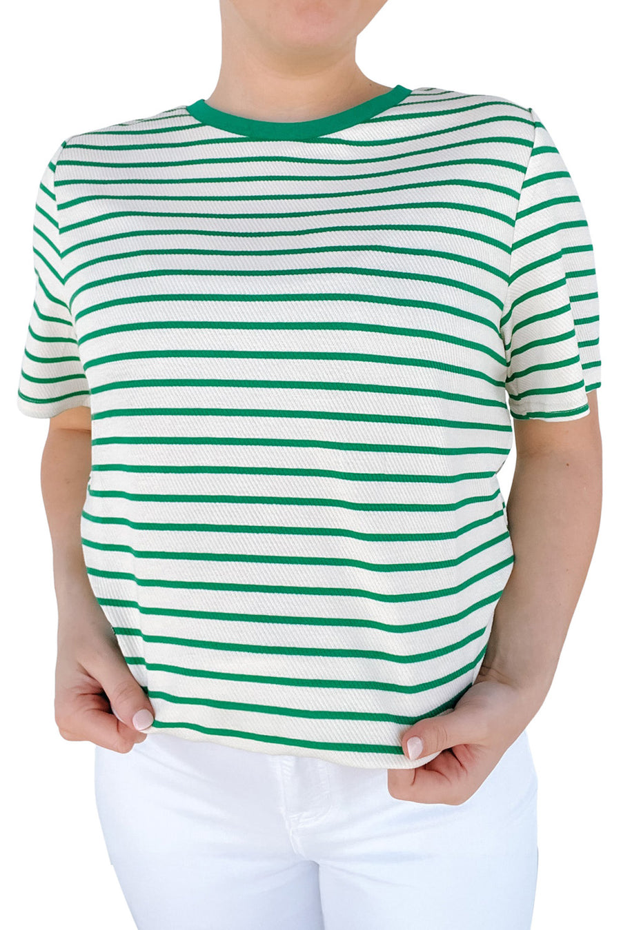 Plus Size Green Striped Ribbed T-Shirt