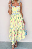 Floral Contrast Trim Tie Strap Midi Dress B