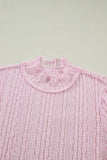 Light Pink Flounced Long Sleeve Mock Neck Sheer Lace Top