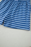 Striped Ribbed Short Sleeve T-Shirt and Shorts Set- 3 Colors