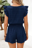 Textured Ruffle Blouse and Shirred High-Waist Shorts Set- 5 Colors