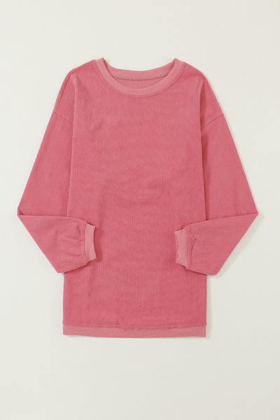 Strawberry Pink Drop Sleeve Crinkle Rib Oversized Sweatshirt