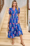 Floral Ruffle Hem Contrast Trim Neckline Midi Dress- 3 Colors