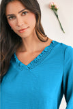 Frill V-Neck Lantern Sleeve Crinkled Blouse- 3 Colors