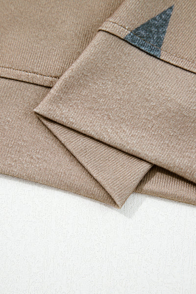 Khaki Retro Star Print Long Sleeve Pullover Drawstring Wide Leg Pajama Set