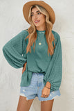 Spearmint Swiss Dot Mock Neck Balloon Sleeve Blouse