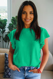 Ribbed Trim Crew Neck Ruffled Short Sleeve Sweater- 3 Colors