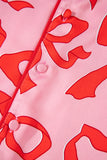 Pink All Over Bow Print Long Sleeve Button-Up Top and Pants Pajama Set
