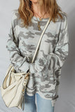 Camouflage Print Exposed Seam Drop Shoulder Sweatshirt- 2 Colors