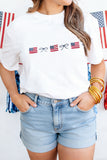 White Embroidered American Flags and Bows Short Sleeve T-Shirt