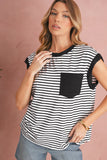 Striped Chest Pocket Crew Neck Muscle Tee- 2 Colors