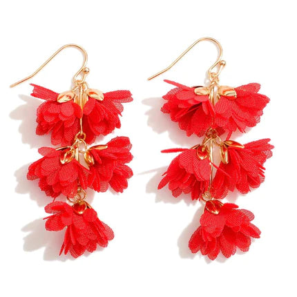 Metal Link Drop Earrings With Lace Flowers- 11 Colors