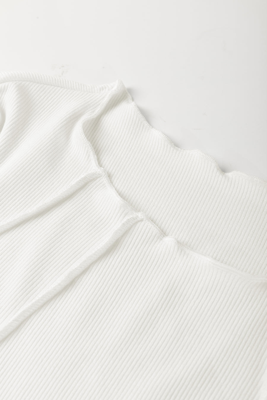 White Exposed Seam Ribbed Knit Slim Fit Long Sleeve Top