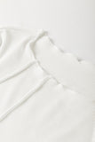 White Exposed Seam Ribbed Knit Slim Fit Long Sleeve Top