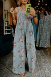 Floral Print Pleated High-Waist Wide Leg Denim Overalls- 3 Colors
