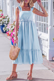 Solid Color Ruffle Trim High Waist Sleeveless Maxi Dress A- 2 Colors