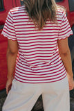 Striped Scalloped Trim Crew Neck Short Sleeve T-Shirt- 5 Colors