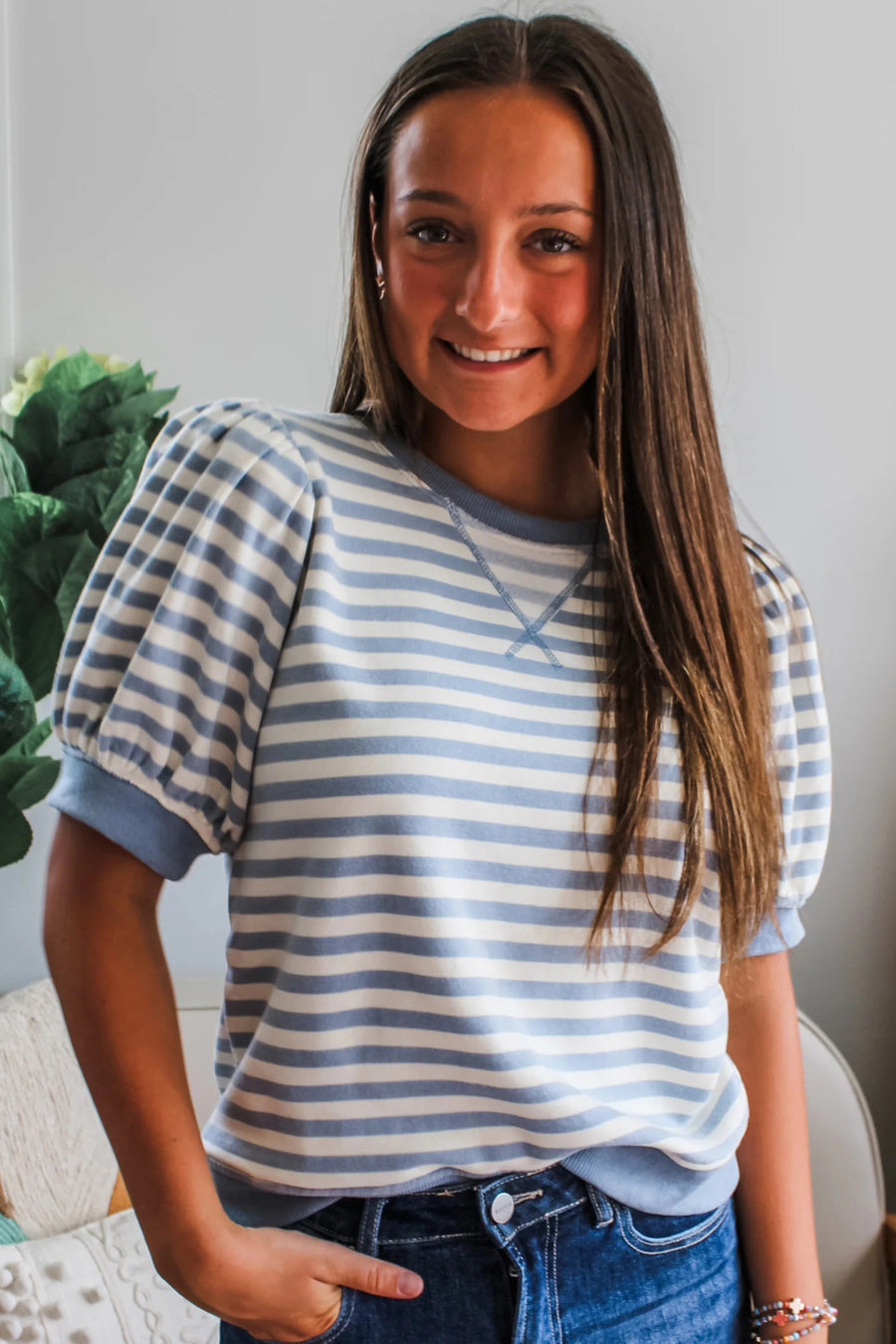 Striped Short Bubble Sleeve T-Shirt- 3 Colors