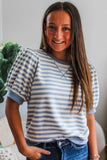 Striped Short Bubble Sleeve T-Shirt- 3 Colors